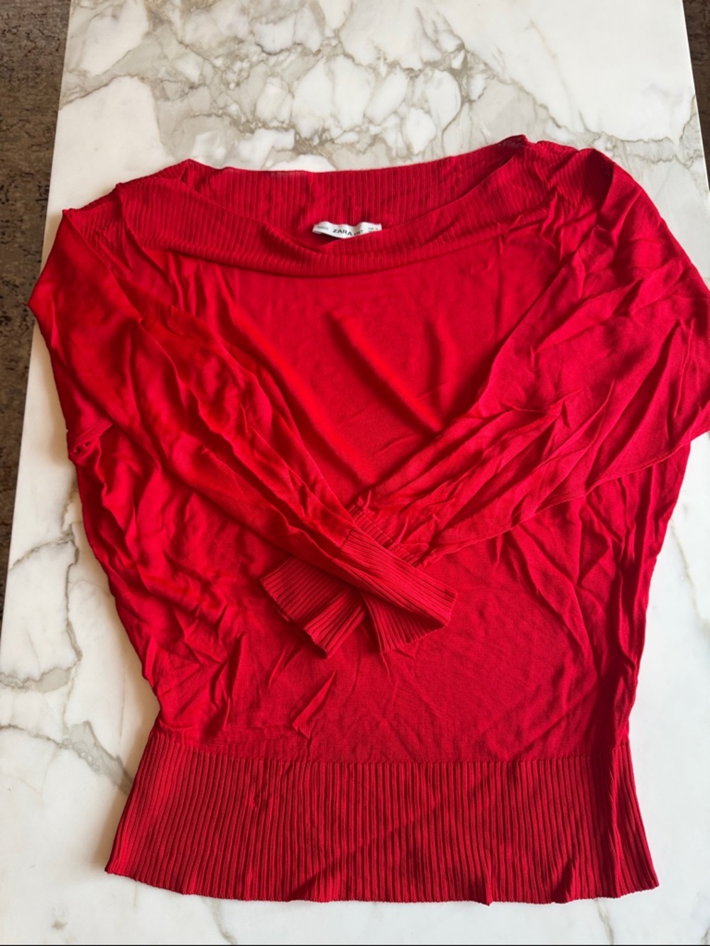 Zara Bright Red Scoop Neck, Ribbed Waist Top